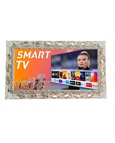 Baroque perforated Smart TV frame Ivory and gold wood television TVGGAVO