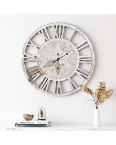 Große, moderne Spiegelwanduhr mit Kristallen – Elegantes Design für das Wohnzimmer, Durchmesser Ø80 sp06