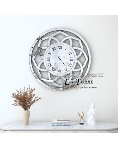 Moderne runde Wanduhr mit römischen Ziffern – Elegantes, verspiegeltes geometrisches Design Ø80 cm B62C