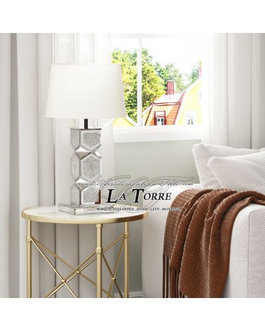 Lampada da Tavolo Moderna con Swarovski – Base Esagonale Specchiata di Lusso H62 SP15