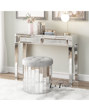 Runder Spiegelpouf mit Samtsitz – Eleganter Luxushocker SP17