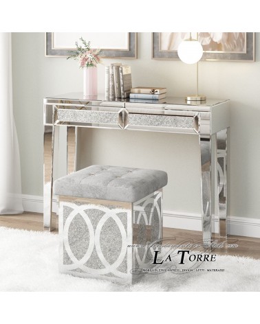 Quadratischer Spiegelpouf mit geometrischem Muster und Samtsitz – Eleganter Luxushocker SP19
