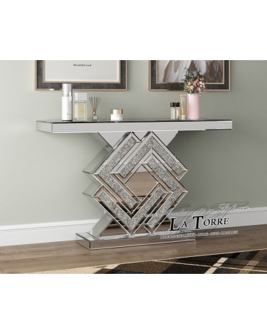 Consolle Specchiata Moderna con Dettagli Swarovski e Design Geometrico di Lusso per Ingresso E55A