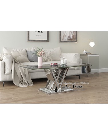 Couchtisch mit Vollverspiegelung und Glasplatte – Modernes und elegantes Design F42A