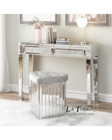 Pouf Cuore Specchiato con Seduta in Velluto – Sgabello di Lusso Elegante S089