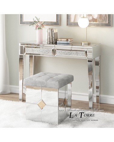 Quadratischer Spiegelpouf mit Golddetails und Samtsitz – Eleganter Luxushocker S092