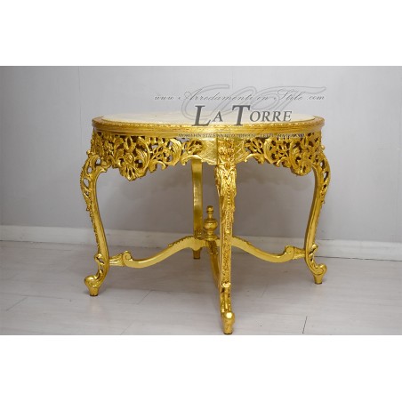 Tavolo rotondo da pranzo barocco oro marmo Luigi XV Barocco LT3000