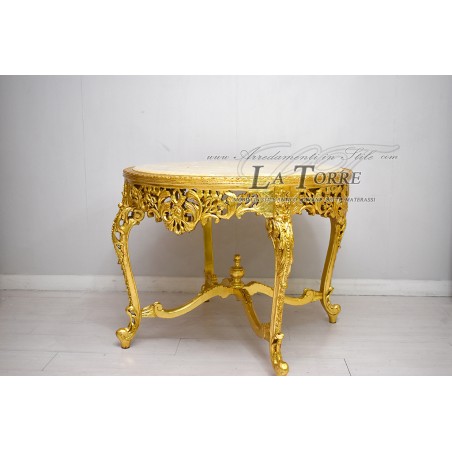 Tavolo rotondo da pranzo barocco oro marmo Luigi XV Barocco LT3000