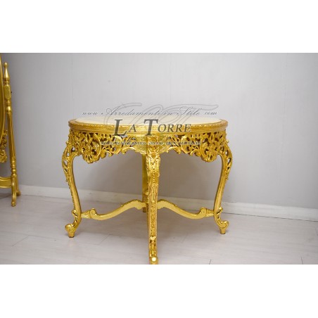Tavolo rotondo da pranzo barocco oro marmo Luigi XV Barocco LT3000