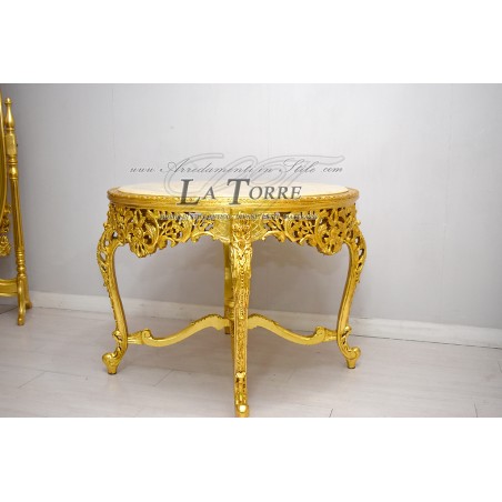 Tavolo rotondo da pranzo barocco oro marmo Luigi XV Barocco LT3000