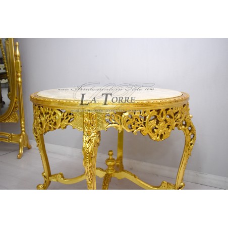 Tavolo rotondo da pranzo barocco oro marmo Luigi XV Barocco LT3000