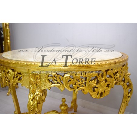 Tavolo rotondo da pranzo barocco oro marmo Luigi XV Barocco LT3000