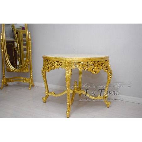 Tavolo rotondo da pranzo barocco oro marmo Luigi XV Barocco LT3000
