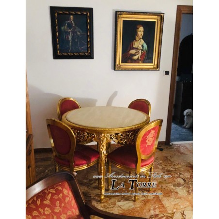 Tavolo rotondo da pranzo barocco oro marmo Luigi XV Barocco LT3000