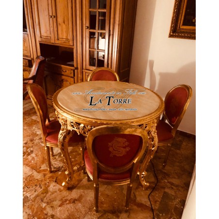 Tavolo rotondo da pranzo barocco oro marmo Luigi XV Barocco LT3000
