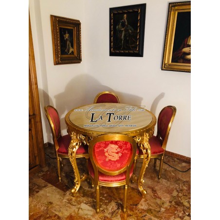 Tavolo rotondo da pranzo barocco oro marmo Luigi XV Barocco LT3000