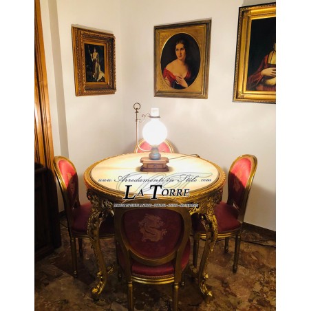 Tavolo rotondo da pranzo barocco oro marmo Luigi XV Barocco LT3000