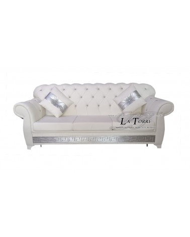 3-Sitzer-Schlafsofa mit Chesterfield-Matratze und -Untergestell, modernes Öko-Leder oder Samt, jede Farbe, Swarovski AZ03