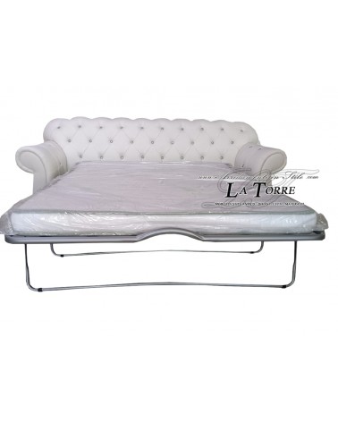 Divano letto 3 posti rete e materasso Chesterfield moderno ecopelle o velluto qualsiasi colore swarovski AZ03