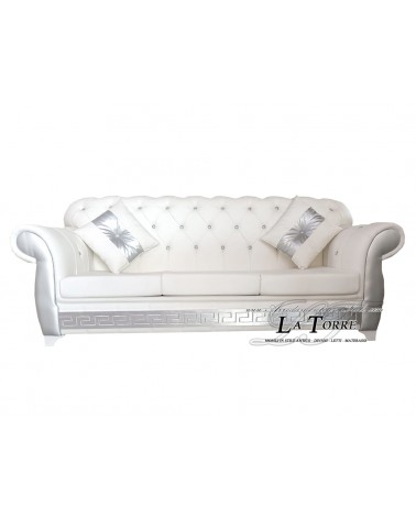 3-Sitzer-Schlafsofa mit Chesterfield-Matratze und -Untergestell, modernes Öko-Leder oder Samt, jede Farbe, Swarovski AZ03
