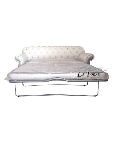 Divano letto 3 posti rete e materasso Chesterfield moderno ecopelle o velluto qualsiasi colore swarovski AZ03