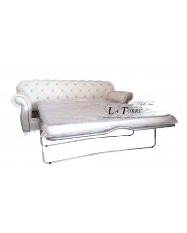 Divano letto 3 posti rete e materasso Chesterfield moderno ecopelle o velluto qualsiasi colore swarovski AZ03