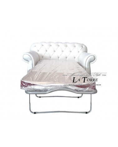 Modernes Chesterfield-Schlafsofa mit Sessel in Kunstleder oder Samt, jede Farbe, Swarovski AZ01