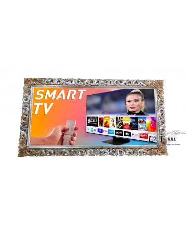 Classic baroque perforated wall mounted Smart TV frame Gold silver wood television TV1135AO