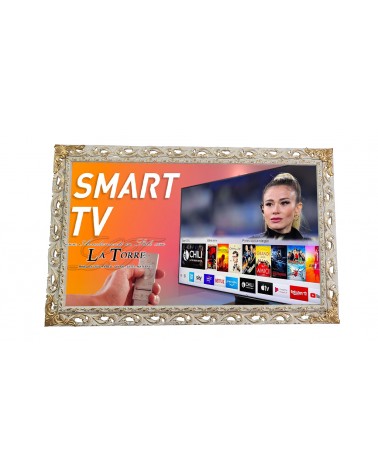 Barocker, perforierter Smart-TV-Rahmen aus elfenbein- und goldfarbenem Holz (TVGGAVO)