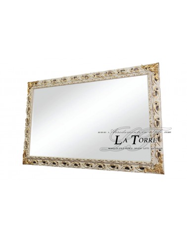 Classic mirror with perforated wooden frame, Ivory and gold baroque style, GGAVO