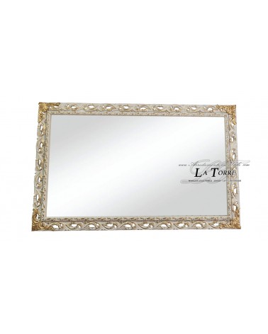 Classic mirror with perforated wooden frame, Ivory and gold baroque style, GGAVO