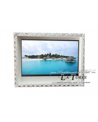 Mobile sospeso porta Smart TV con cornice traforata classica da parete stile Barocco box su misura GM224b