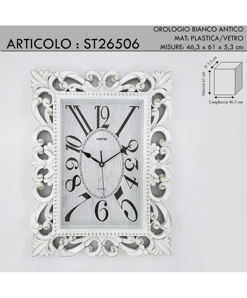 Orologio da parete cornice stile barocco traforata bianco shabby