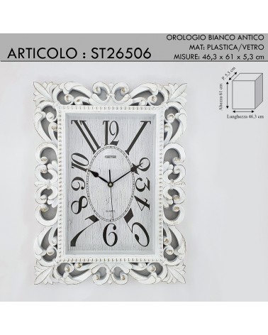 Weiße Wanduhr im Shabby-Chic-Stil mit perforiertem Rahmen im Barockstil ST26506