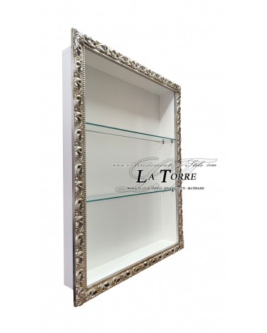 Suspended wall showcase, Baroque style notice board, burnished silver perforated frame, custom TV stand box VTGM224AB