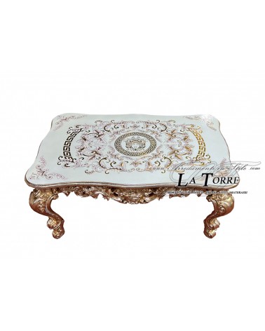 Antique rectangular low coffee table for living room baroque ivory gold R58