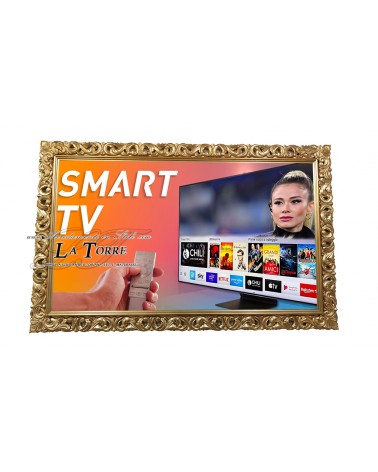 Barocker, perforierter Wandhalterungsrahmen für Smart-TVs aus Kiefernholz mit Blattgold TV1135o