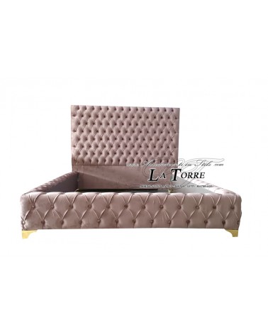 Double bed with modern container in Seneca velvet or eco-leather
