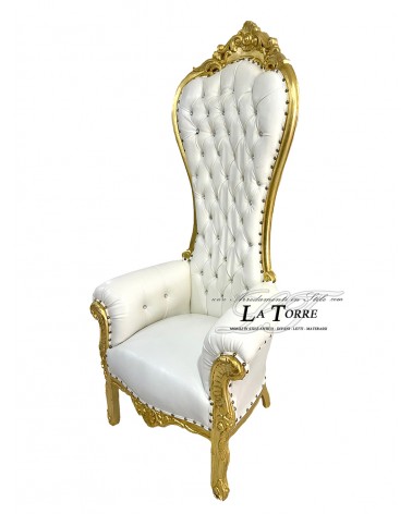 Poltrona trono stile Barocco ecopelle o vellutino bianca oro Swarovski Ar7579