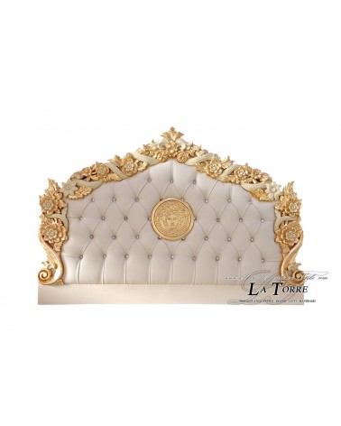 Kopfteil Doppelbett Barock Öko-Leder oder Stoff Swarovski Holz Silber Gold Pilissena Dea