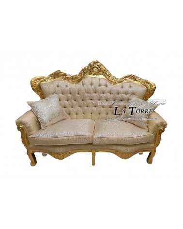 Divano Poltrona Germany Salotto Foglia Oro Barocco legno massello tessuto damascato avorio MA0104