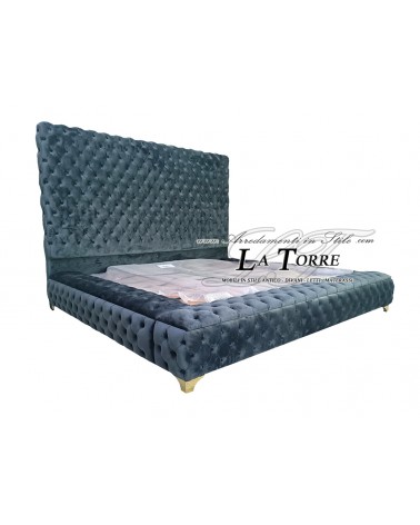 Letto Matrimoniale fasce a contenitore Moderno velluto ecopelle qualsiasi colore Livio