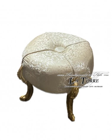 Runder Pouf im Louis-XV-Barockstil aus goldfarbenem Damaststoff AL6064