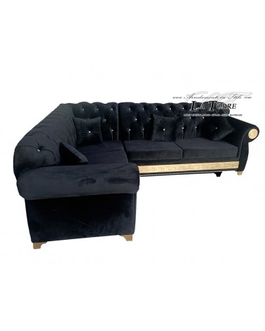 copy of 5-seater corner sofa with Chesterfield base and baroque mattress Medusa Greek faux leather swarovski AZ26