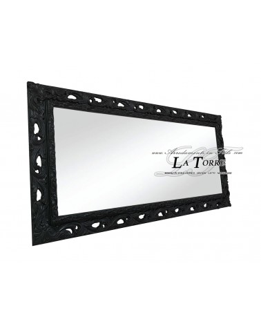 Mirror Perforated frame made to measure square in black wood baroque style GGn