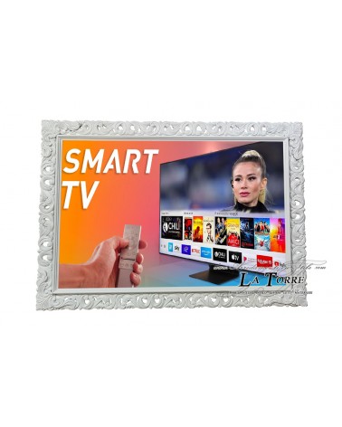 Cornice traforata classica Smart Tv a muro barocca bianca Televisore legno TV1135B