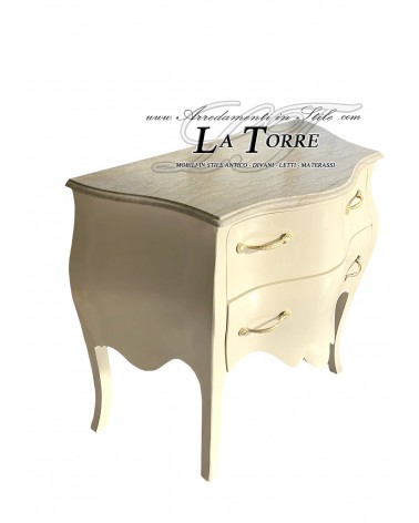 copy of Classic rounded bedside table 2 drawers telephone holder in ivory and gold wood LT3006