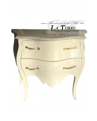 copy of Classic rounded bedside table 2 drawers telephone holder in ivory and gold wood LT3006