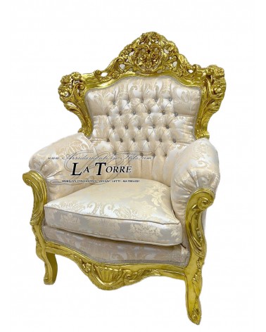 Armchair Germany Throne Baroque gold swarovski damask fabric AL4227