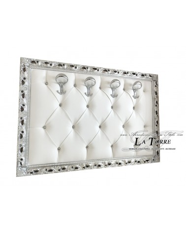 copy of Baroque wall coat hanger Silver white faux leather Swarovski